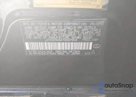 2007 Lexus Gs 350 z USA, uszkodzony, nr VIN JTHCE96S470009904